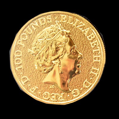 Lot 320 - A Fine Gold Coin, The Queen's Beasts, 100 Pounds. 1oz.