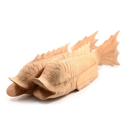 Lot 213 - Two large modern carved wooden fish sculptures