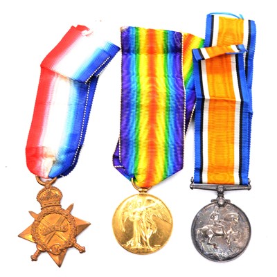 Lot 289 - Medals - A WW1 group of three to 8-11691 Sjt G Goodman Leic R., and ephemera.