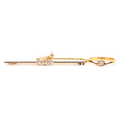 Lot 178 - A diamond bar brooch and a small diamond solitaire ring.