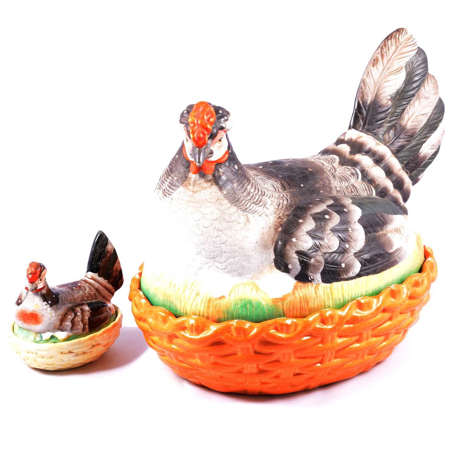 Lot 19 - Large Staffordshire Broody Hen egg basket, and a smaller example