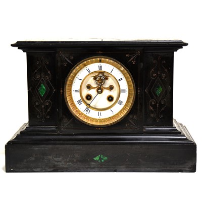 Lot 470 - Victorian slate and malachite cased mantle clock