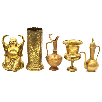 Lot 159 - Indian brass holy water pot, other Indian brass