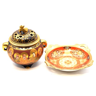 Lot 64 - Japanese pottery pot pourri vase and cover, and a Noritake dish