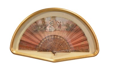 Lot 375 - 19th century French painted fan, cased