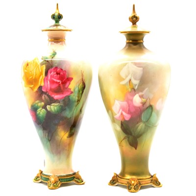 Lot 8 - Near pair of Royal Worcester vases and covers