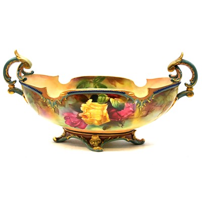 Lot 13 - Hadley Worcester centre bowl painted with Roses by R Austin