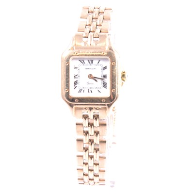 Lot 400 - Imperialto - a lady's 9 carat yellow gold tank style bracelet wristwatch.