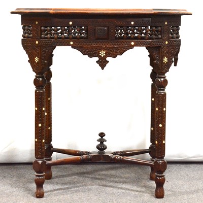 Lot 302 - Damascus Mashrabiyya inlaid and carved teak wood occasional table