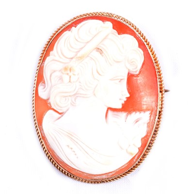 Lot 183 - An oval carved shell cameo brooch.