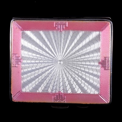 Lot 429 - A lady's pink and white guilloche enamel silver cigarette case.