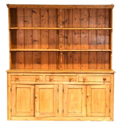 Lot 472 - Large pine farmhouse dresser, early 20th century