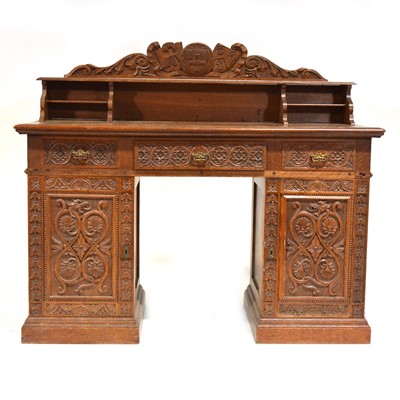 Lot 464 - Victorian carved oak pedestal desk