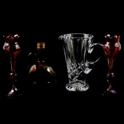 Lot 30 - Pair of ruby overlaid glass vases, tulip-shape...