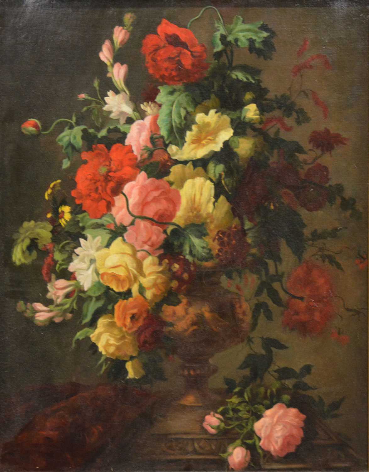 Lot 150 - Follower of L. V. Morel, Still life of a vase of mixed flowers