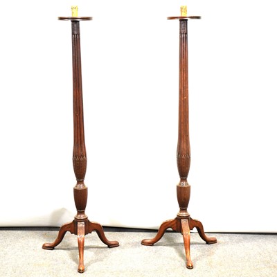 Lot 266 - Pair of mahogany jardiniere pedestals, converted to standard lamps.