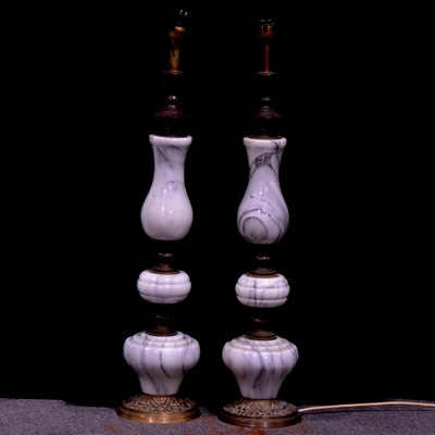 Lot 299 - Pair of marble and brass baluster form lamp bases