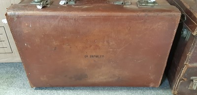 Lot 125 - Small doctor's travel case, another case, a satchel, and a vintage blood pressure gauge
