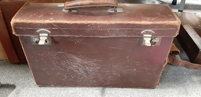 Lot 125 - Small doctor's travel case, another case, a satchel, and a vintage blood pressure gauge