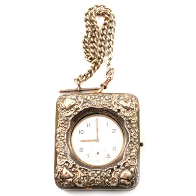 Lot 183 - Omega nickel cased pocket watch, with associated chain and in a silver mounted case