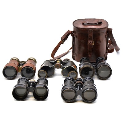 Lot 208 - Pair of WWI binoculars, cased and other binoculars