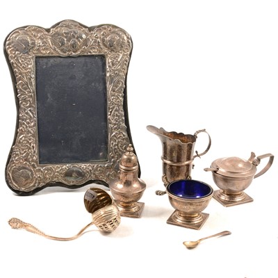 Lot 176 - Silver three piece cruet, jug, frame, etc.