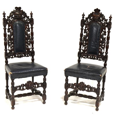 Lot 431 - Pair of Victorian carved oak hall chairs