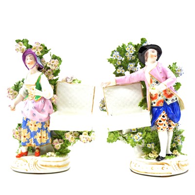 Lot 51 - Pair of English porcelain sweetmeat bocage fgurines