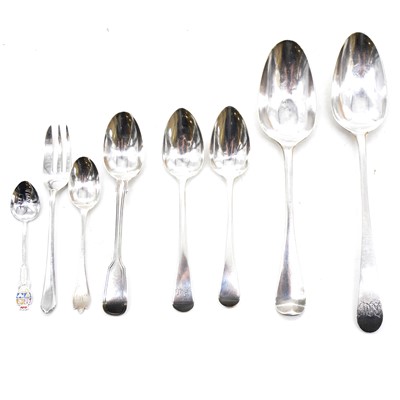 Lot 364 - A collection of Georgian and later silver spoons, sets, and part sets and four table spoons.