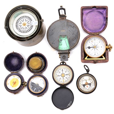 Lot 216 - Gilt metal compass by Troughton & Simms, other pocket compass', etc.