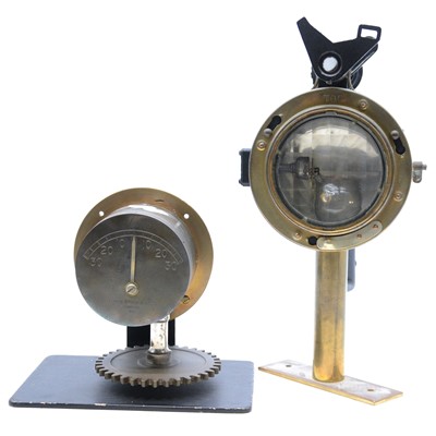 Lot 232 - Admiralty portable signalling lantern and a gauge by James Pitkin