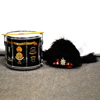 Lot 273 - 1st Battalion The Royal Highland Fusiliers feather bonnet and drum