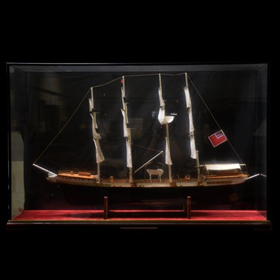 Lot 280 - Hand built wooden scale model of a four masted ship