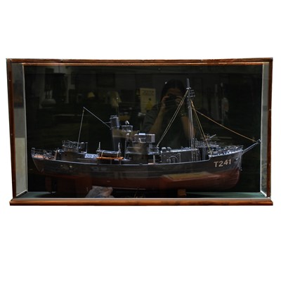 Lot 281 - Handbuilt wooden scale model of the British Navy minesweeper HMS Sir Kay T241