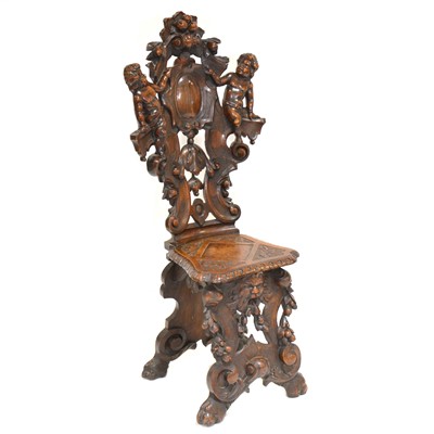 Lot 413 - Italian walnut ‘sgabello’ chair, 19th century