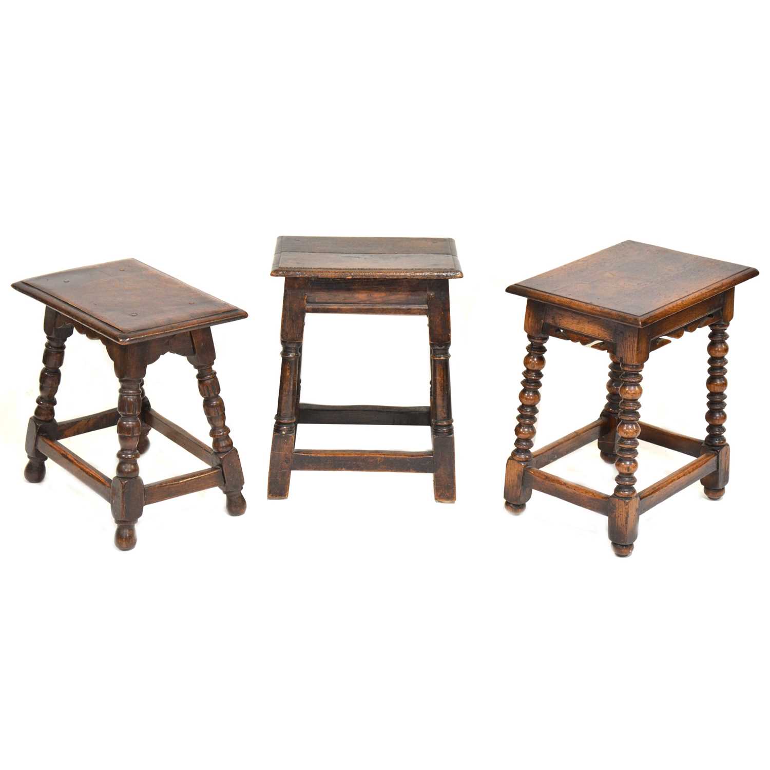 Joined Stool Lot 418 - Three oak joint stools,