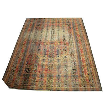 Lot 586 - Axminster style carpet, and a Persian runner, both heavily worn