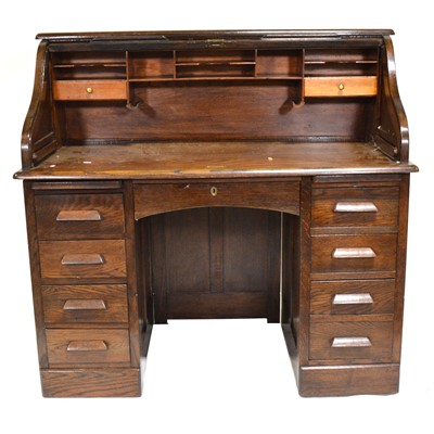 Lot 449 - American oak roll-top desk