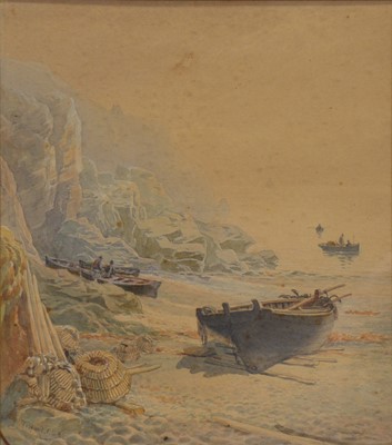 Lot 400A - T Hart, Fishermen and Lobster Pots in a cove