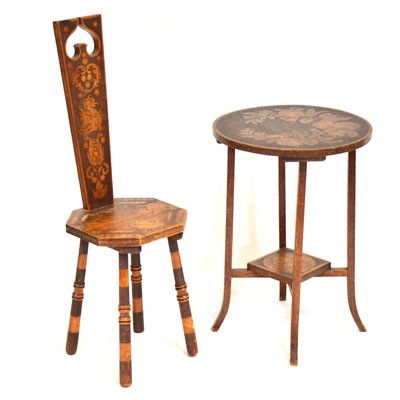 Lot 465 - Pokerwork side table and a pokerwork chair