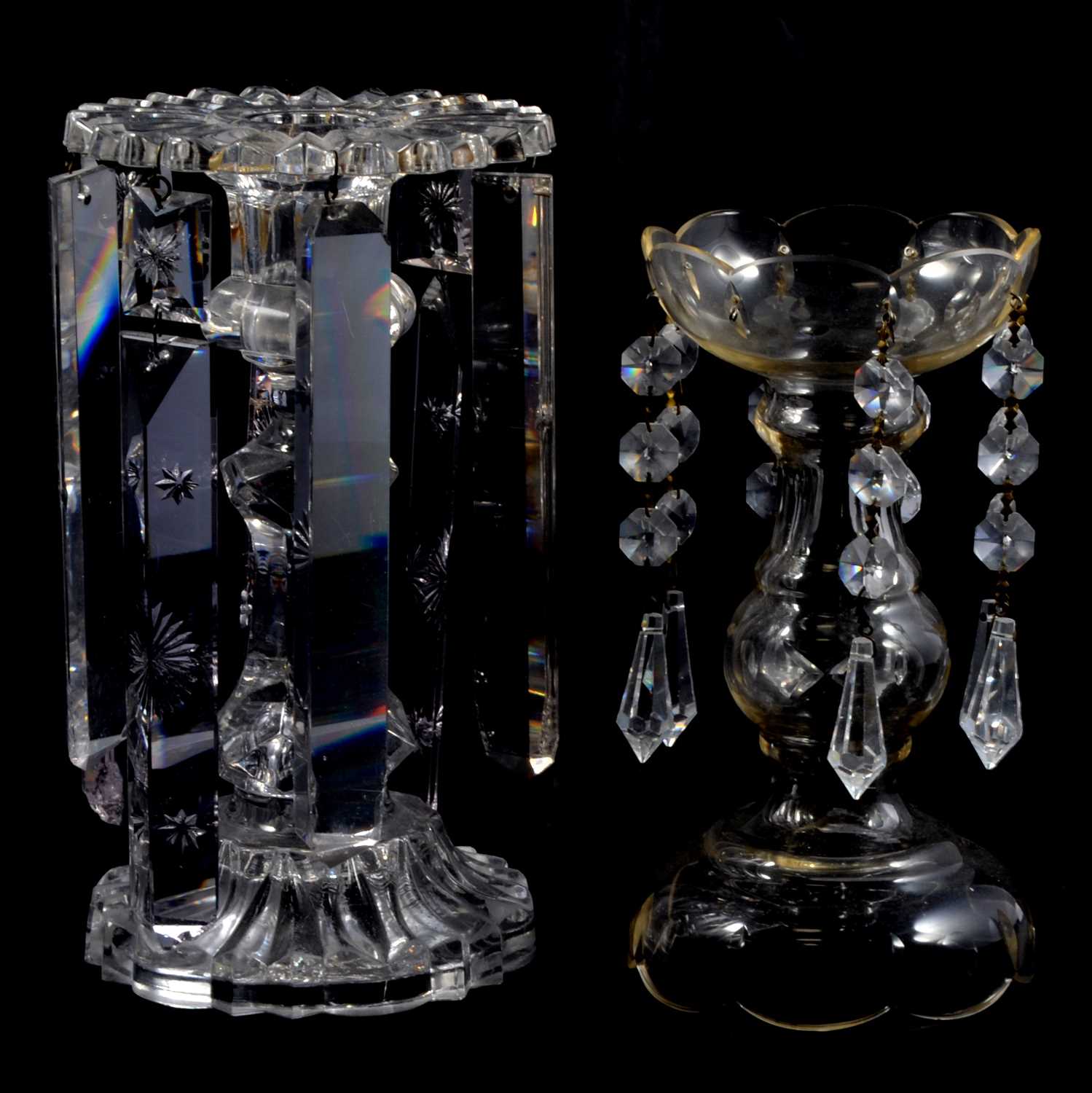 Lot 18 - Two candlesticks with lustre drops