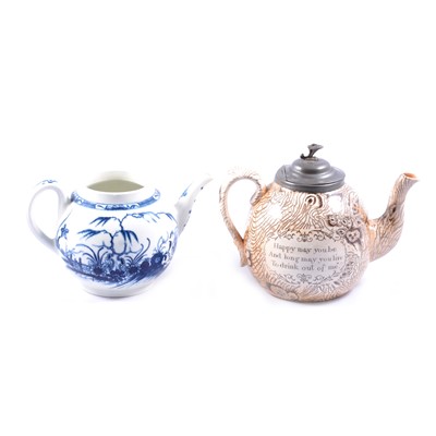 Lot 17 - Caughley blue and white teapot, and an earthenware teapot