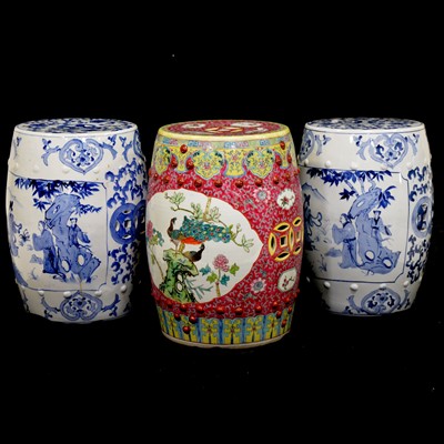 Lot 478 - Pair of Chinese blue and white pottery garden...