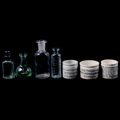 Lot 59 - Collection of thirty medical ointment pots and glass miniature bottles