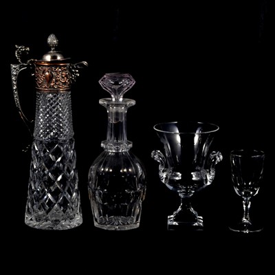 Lot 159 - Cut glass claret jug with silver plated mounts, campana vase, other glassware