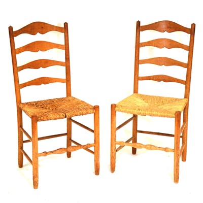 Lot 425 - Pair of Arts & Crafts ash and rush seat chairs, by Neville Neal