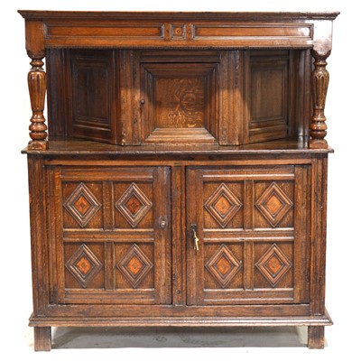 Lot 485 - Joined oak court cupboard, in part late 17th century