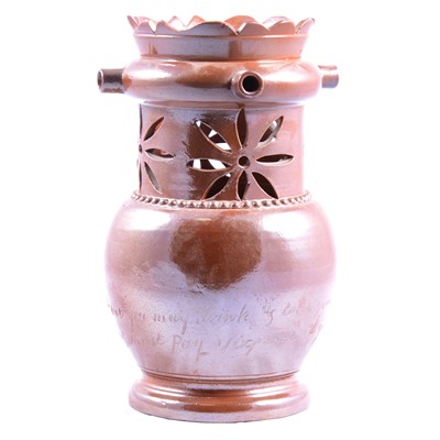 Lot 2 - Derbyshire saltglazed stoneware puzzle jug, mid 19th century