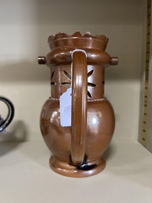 Lot 2 - Derbyshire saltglazed stoneware puzzle jug, mid 19th century