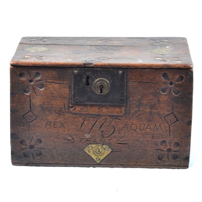 Lot 404 - Small boarded oak box, bears date, 1715